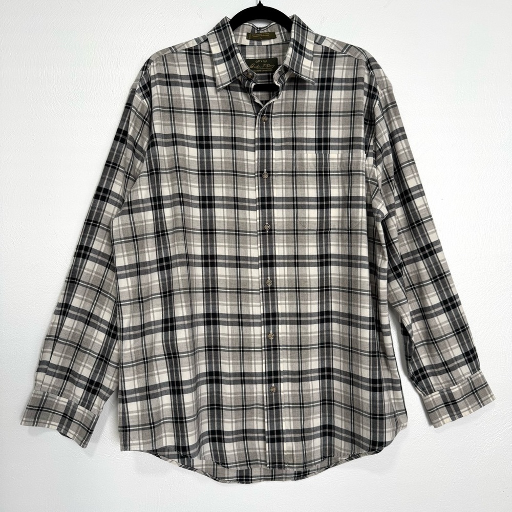 ORVIS Signature Collection Shirt Men’s Large Gray Plaid Flannel Western Grunge